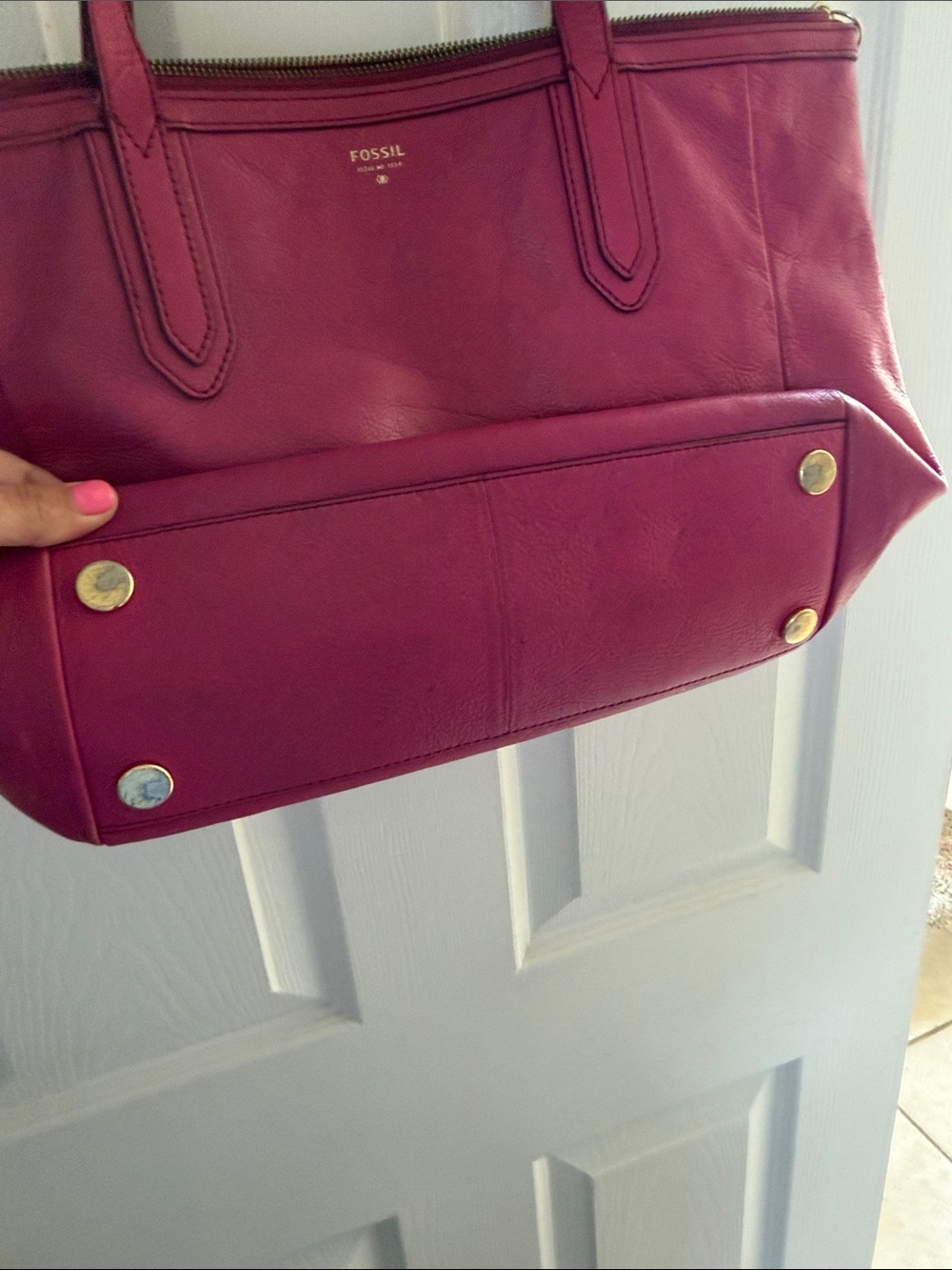 Fossil Magenta Pink Leather Rachel Tote Bag - Picture 3 of 6